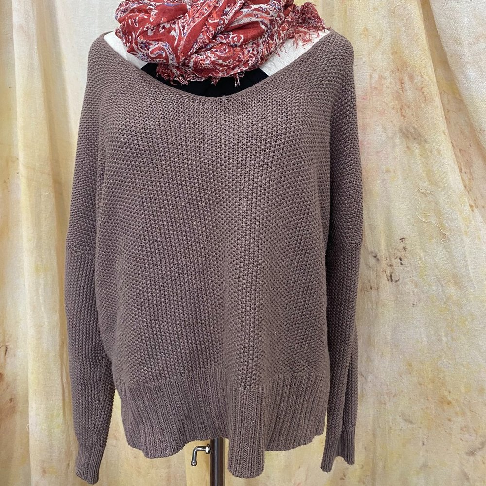 Lucky Brand Mocha Brown oversized, slouchy, cotton cable knit sweater